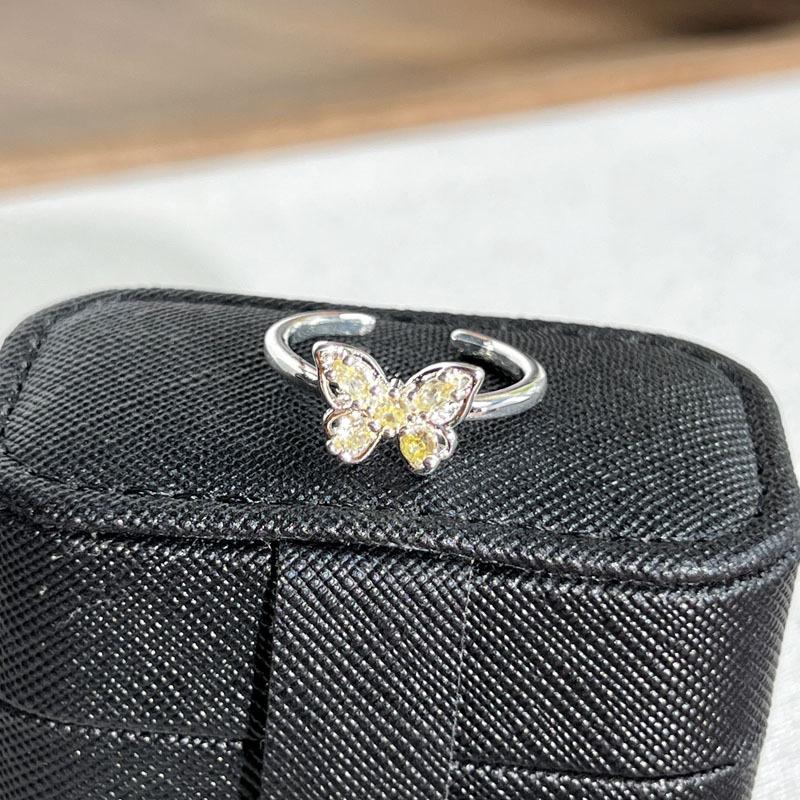Niche summer atmosphere simple daily sweet yellow diamond butterfly opening ring women's fashion cold wind ring tide