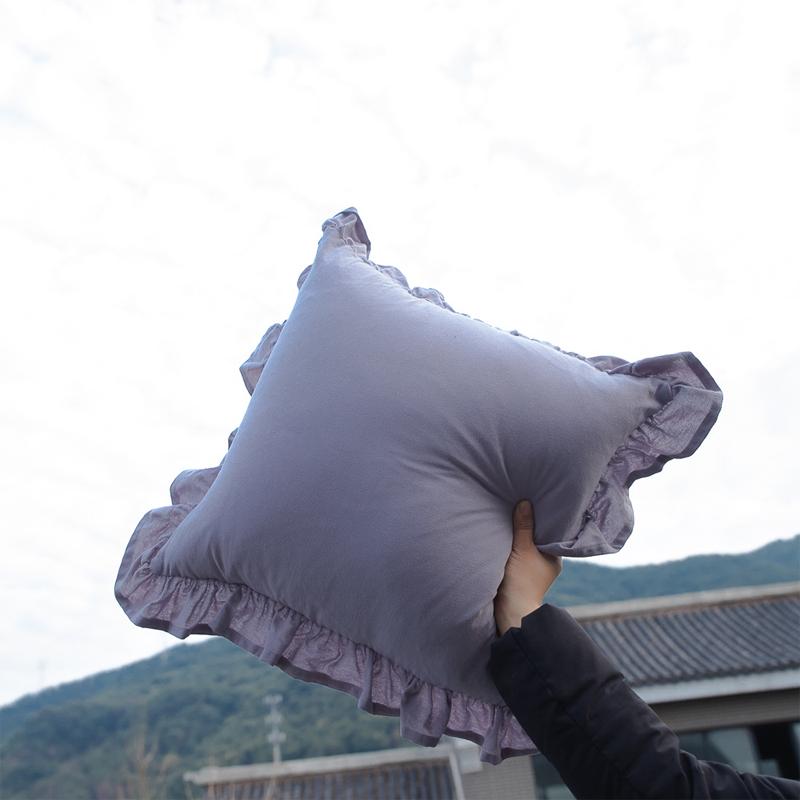 Ins Wind Ruffle Cushion Cover Solid Color Pillowcases Cotton Sofa Car Home Decorative Pillow Cover Princess Girl Room Decoration