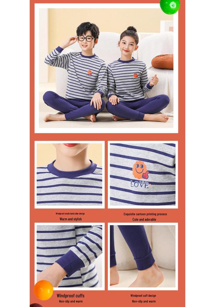Children's Pure Cotton Thermal Set: Boys' and Girls' Warm Pajamas, Top & Bottoms