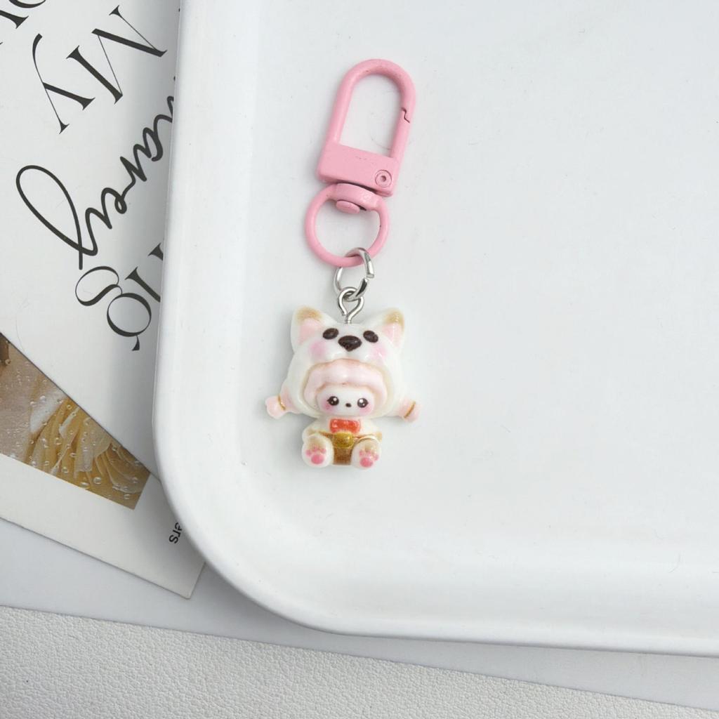 Cute Cartoon Girl Resin Keychain Pendant - Heart Backpack Charm, Holiday Gift for Students & Couples