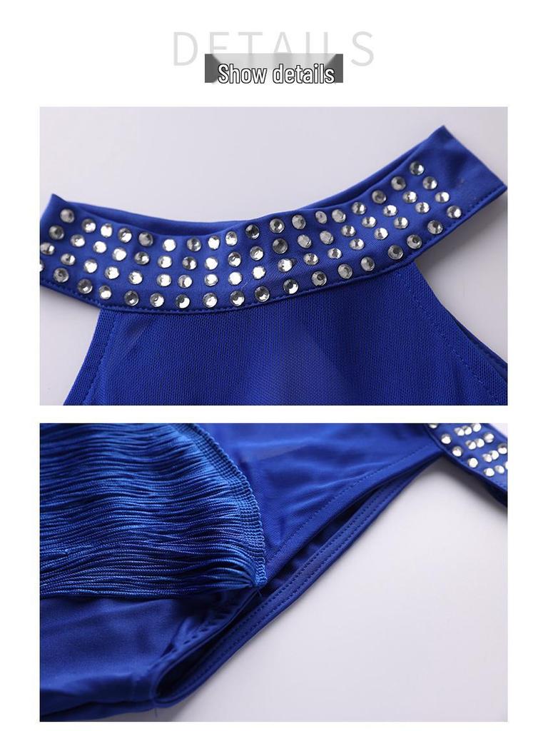 Sukienka Huayu do tańca łacińskiego: Wyszczuplający Seksowny Strój z Frędzlami na Zawody i Występy Zawodowe