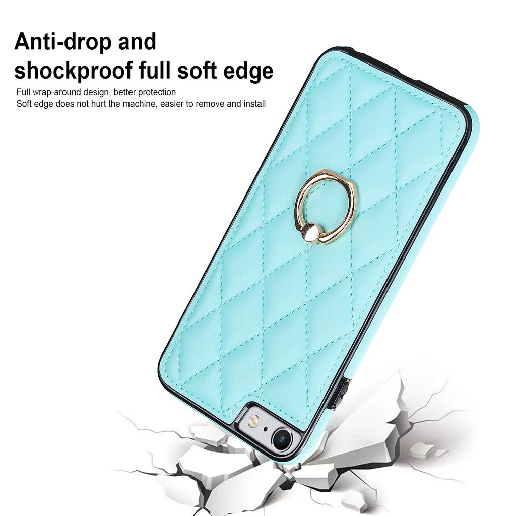 For iPhone SE (2020)/SE (2022)/7/8 4.7 Inch PU Leather+TPU Protective Cover Imprinted Rhombus Grid Pattern Rotation Ring Kickstand Phone Case