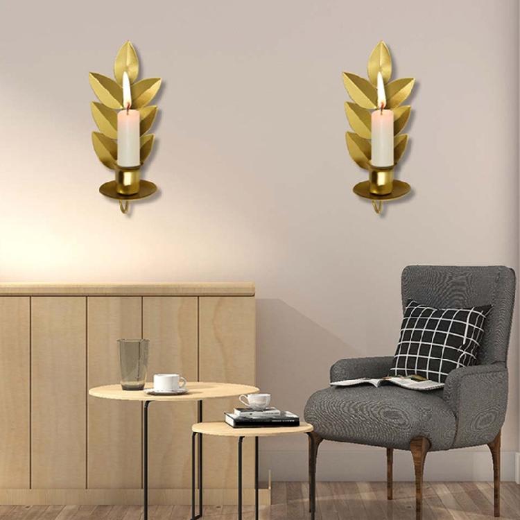 European Wheat Leaf Shape Wall Candle Sconce Holder Retro Metal Hanging Candlestick for Soft Illuminating Party Decors