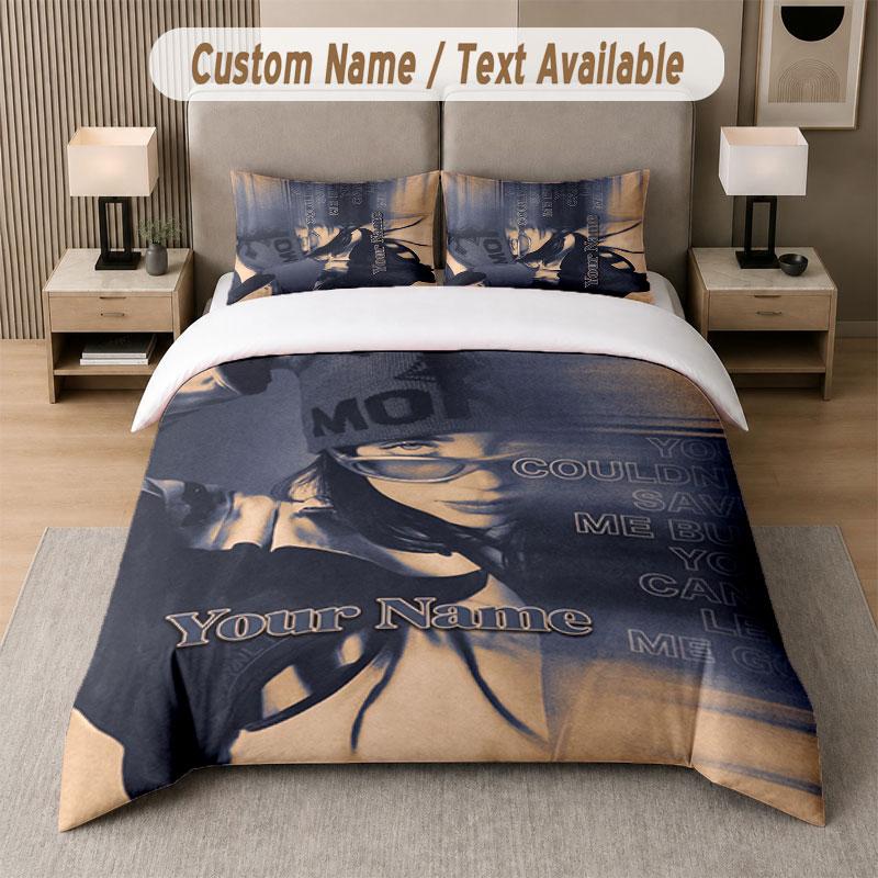 Custom Bedding Set Billie Eilish Pattern, Print Name Text 1 Duvet Cover Plus 2 Pillowcases Home Textile