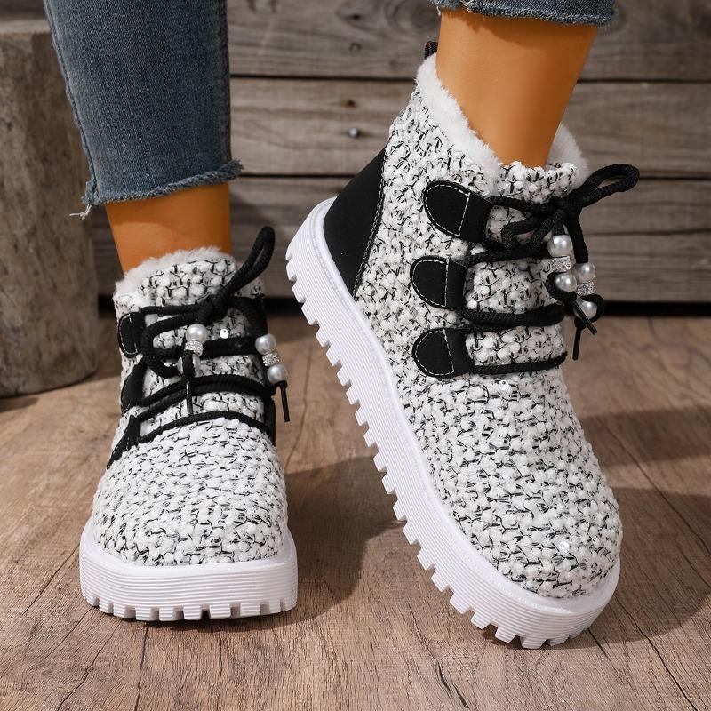 Women's Wide Width Lace-Up Snow Boots, Plush Lined High Top Winter Shoes, Warm Fleece Ankle Boots for Women