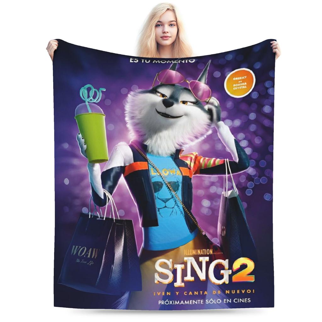 Sing 2 Kids Cartoon Movie Knitted Blanket Flannel Musical Comedy Soft Throw Blanket for Home Couch Bedspread