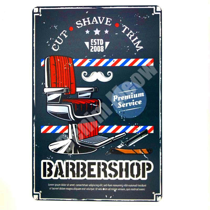 Haircut & Shave Retro Metal Plates Pub DecorationAdvertising Barbershop Wall Stickers Top Hairstyle Art Plaque Home Decor