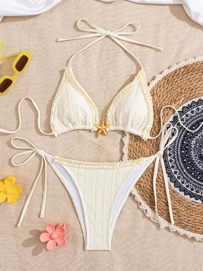 2025 Starfish Lace-up Triangle Bikini - European & American Style, Sexy Split Swimsuit for Women