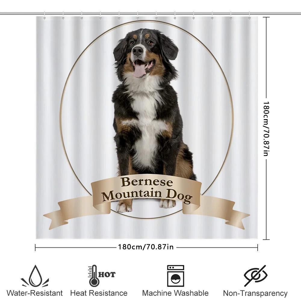 Adorable Bernese Mountain Dog Shower Curtain Modern Bathroom Decor With White Frame Printing