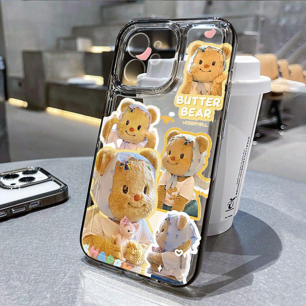 Cute butter bear for iPhone17promax space phone case Apple 16 transparent 15/14 fine hole x