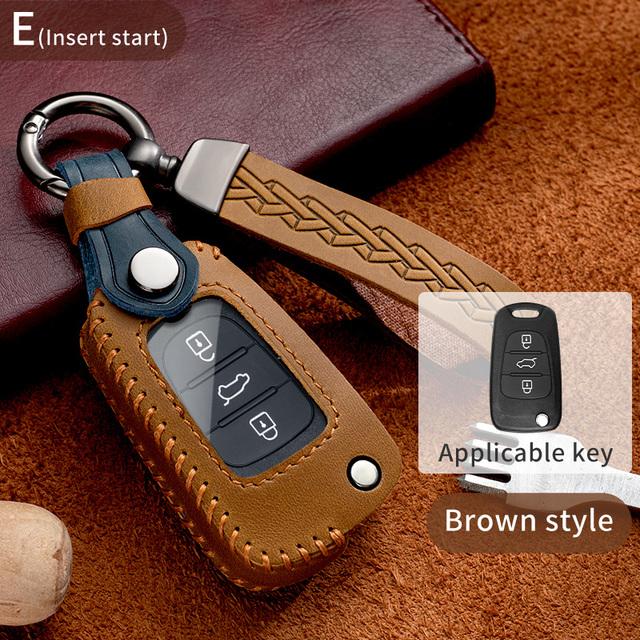 Custodia per chiave auto in pelle Crazy Horse per Hyundai Santa Fe Tucson 2022 NEXO NX4 Atos Solaris Prime2021