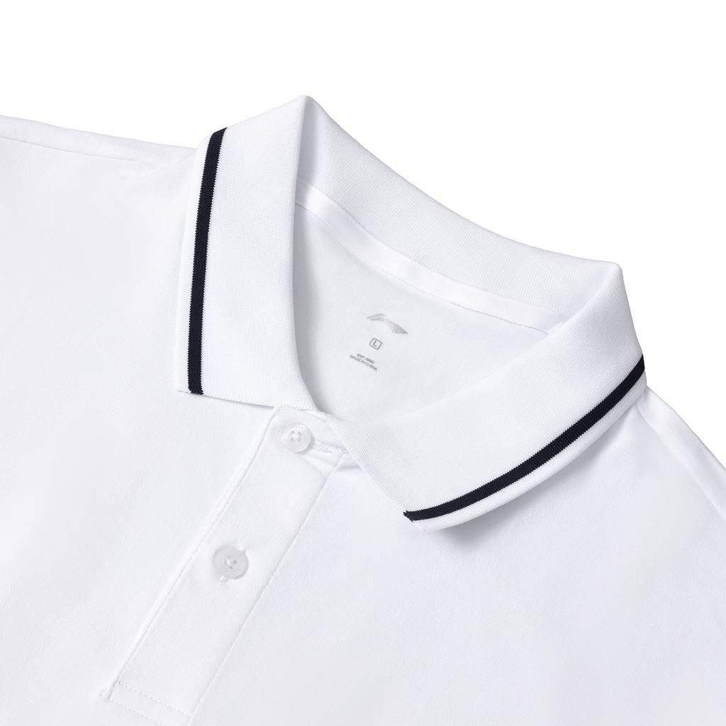 Li Ning Football Polo Shirts Men's White Stand Collar Thin Straight Fit YPLW067-1