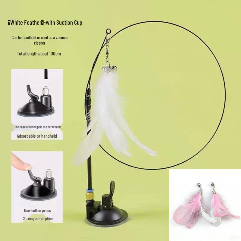Cat Scratch-Proof Suction Cup Teaser Toy with Feather & Bell