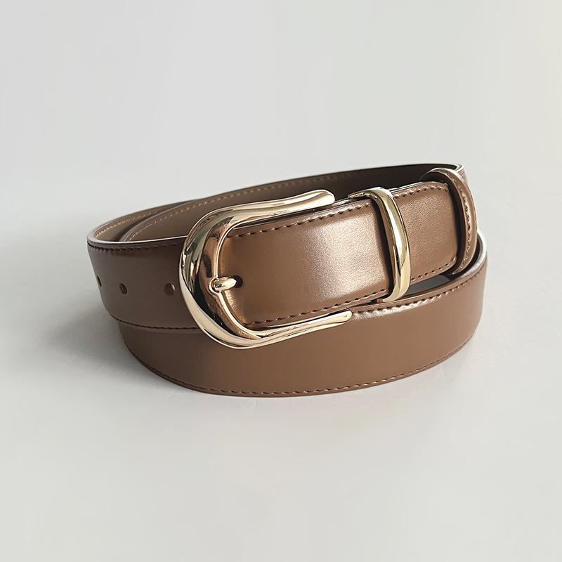 Genuine Leather Women's Belt, Cowhide, Versatile and Simple Matching with Casual Pants, Jeans, Women's Decorative Leather Belt Width 3.3CM