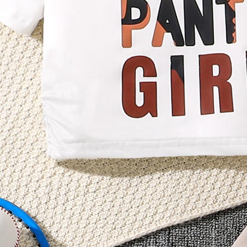 Children's 8-12Y Suit Girls Short-sleeved Summer New Fashion Letter Print Short-sleeved Top + Casual Wide-legged Trousers