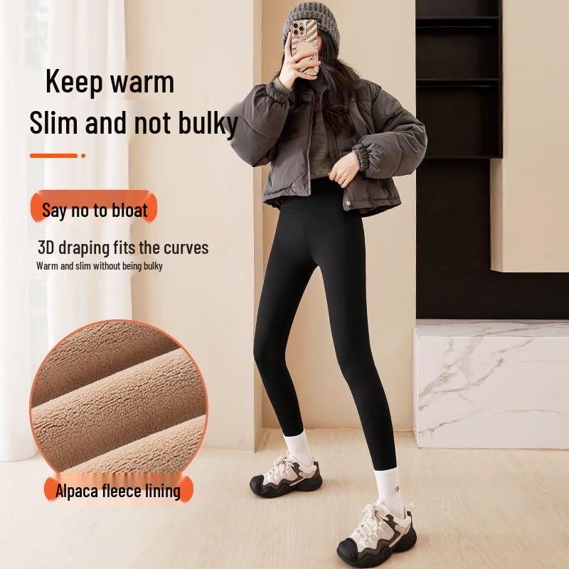 Langsha Women's Winter Alpaca Fleece Lined High-Waist Slimming Leggings