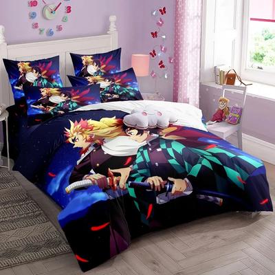 Anime Demon Slayer Dekbedsets, 3D Beddengoedset, Dekbedovertrek Kussensloop met Rits 140x200cm, Cadeau voor Jongens en Meisjes.