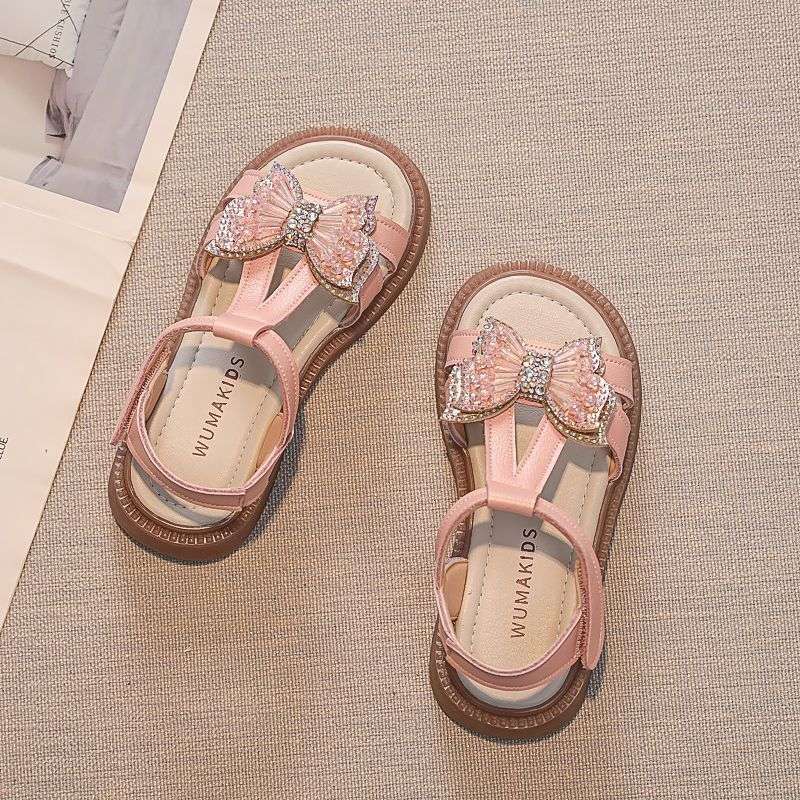 Girls Sandals Summer 2025 Summer New Versatile Soft Sole Bow Princess Shoes Girls Shoes Children's Shoes