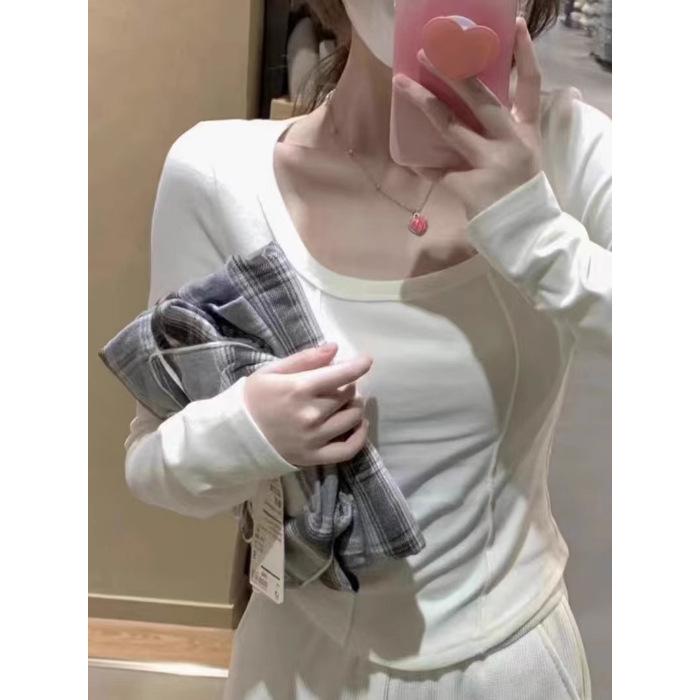 

German velvet long-sleeved T-shirt women s spring and autumn new high-elastic slim-fitting and thin inner top bottoming shirt S белый
