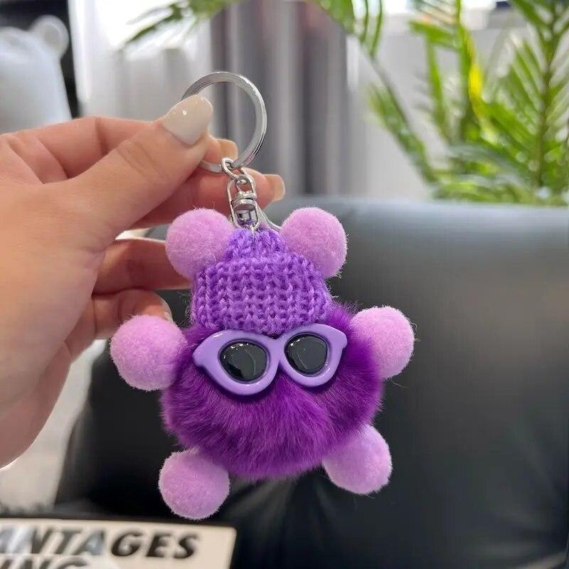 Cute Elfin Key Chains Sunglasses Elf Rabbit Hair Pendants Key Ring Accessories Woman Fashion Bag Handbag Decoration