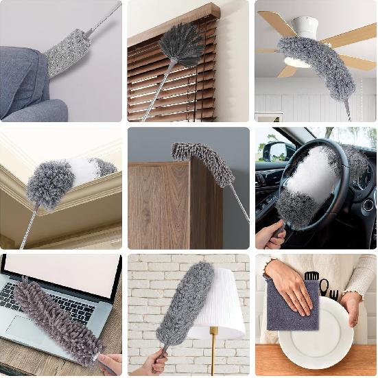 Microfiber Duster for Cleaning Fan, High Ceiling, Blinds, Furniture, Cars , 9PCS Extendable Feather Duster (Stainless Steel) 30 to 100 Inches,