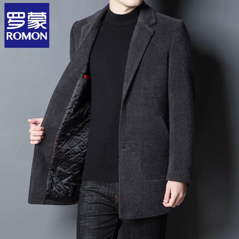 ROMON Men's Mid-Length Wool Blend Business Casual Coat