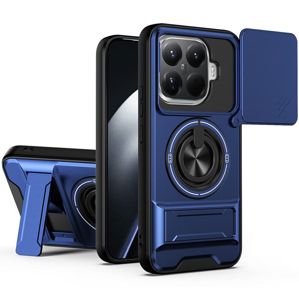 For Xiaomi 15T Pro Magnetic Case Ring Holder Foldable Kickstand TPU PC Phone Cover with Camera Lens Slider