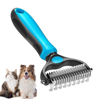 Pet Grooming Rake Double Sided Stainless Steel Blades Cat Deshedding Tool Pet Undercoat Rake for Dogs Cats Shedding Control Dematting