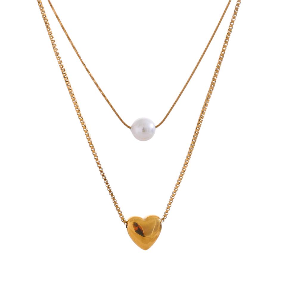 Simulated Pearl Heart Pendant Necklace 18K Golden PVD Plated Stainless Steel Jewelry Trendy Anniversary Women