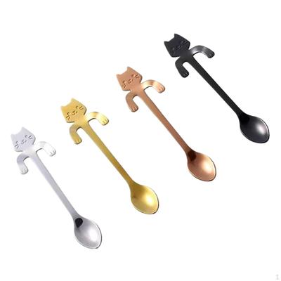 4 Pieces Cat Spoon Coffee Tea Set, Stainless Steel Hanging Cup Teaspoons