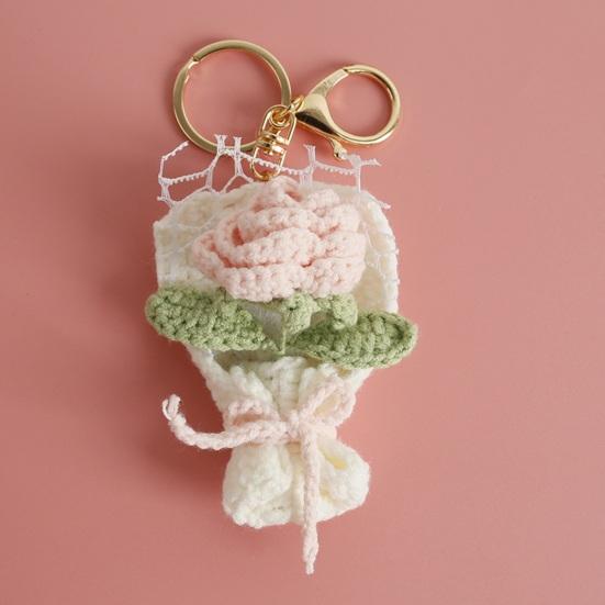 Keychain Pendant Hand Crocheted Flower Key Chain Colorful Yarn Roses Sunflower Charm Key Holder Bag Car Key Accessory