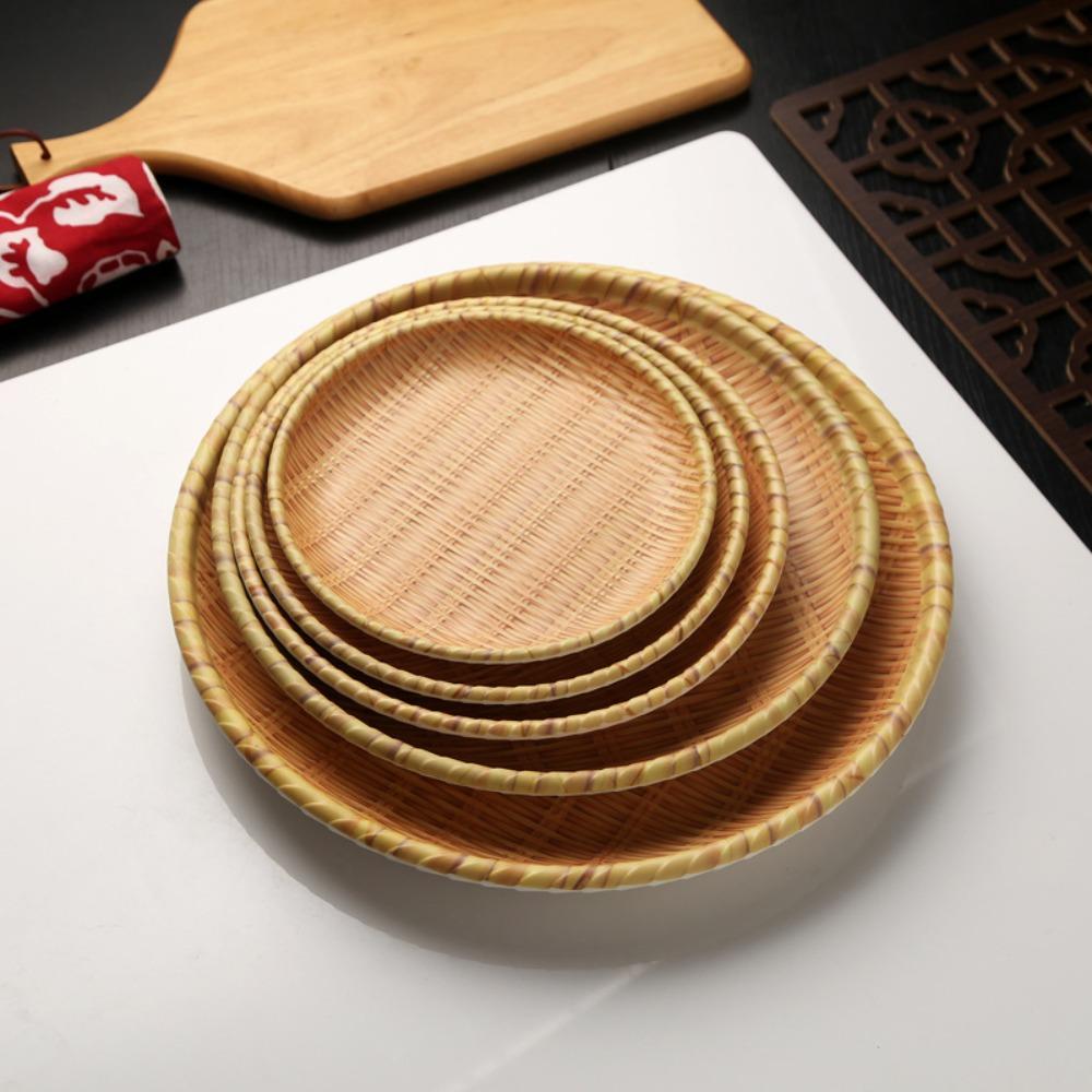 Traditional Bread Dessert Plate Round Decoration Tray Imitation Weaving Dinner Plate  Restaurant