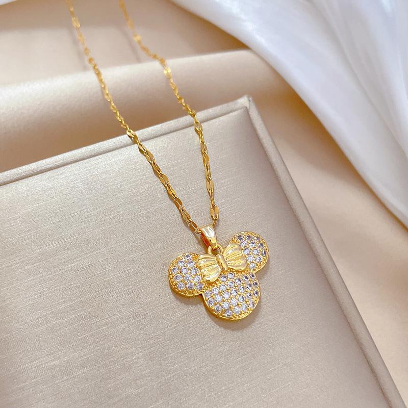 Fantastic Crystal Gold-Color Butterfly Necklace For Women Rhinestone Symmetrical Pendant Accessories Party Zircon Gifts