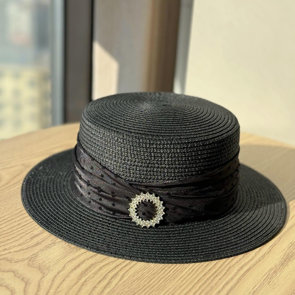 New French Seaside Straw Hat Women's Summer Flat-top Sun Hat Sun Protection Beach Hat UV Protection Top Hat