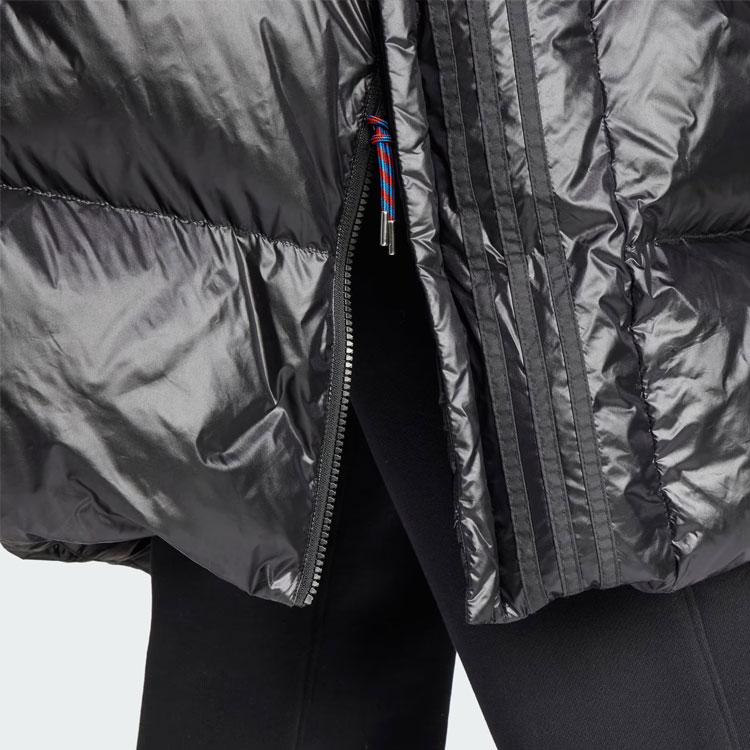 adidas Originals FW23 Puffy Mid-Length Hooded Sports Jacket Down Coat Women Outerwear Black IR7119