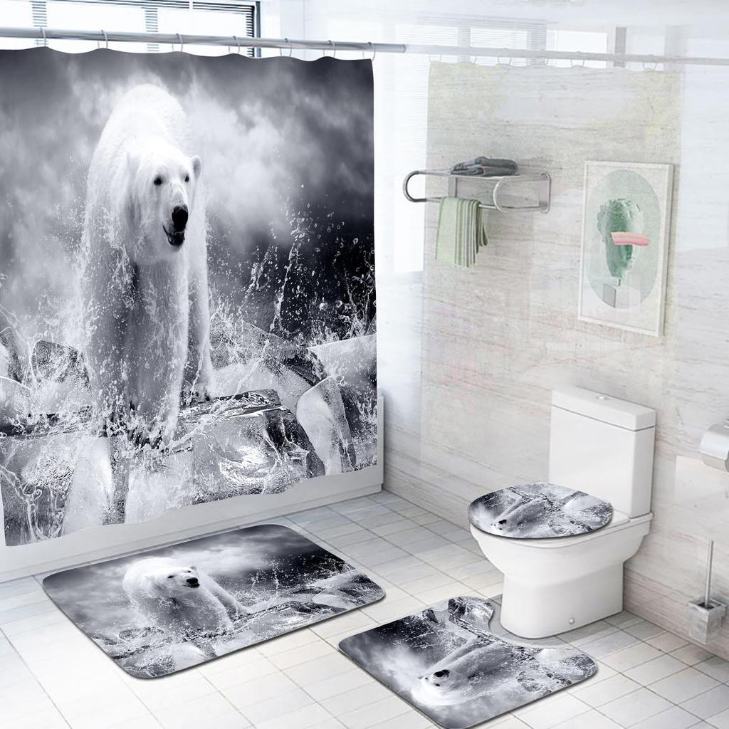 Fashion 3D Dolphin Shower Curtain Set Animal Bear Green Plant Waterproof Fabric Bathroom Set Decor With Hooks Bathroom Curtains