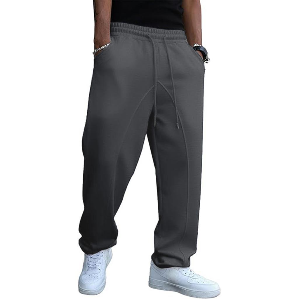 Men's Casual Color Sweatpants with Elastic Waistband Straight Leg Long Pants for Everyday Wear