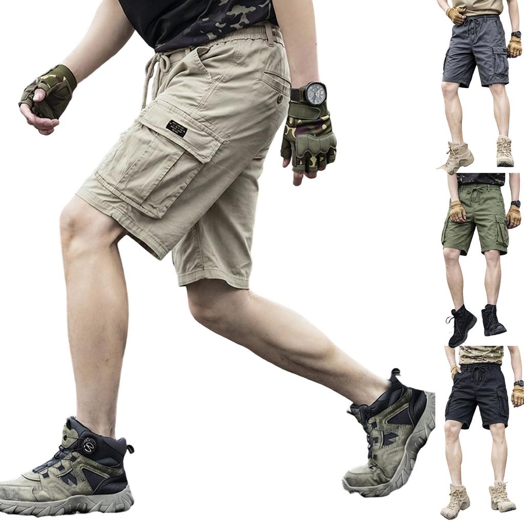Mens Cargo Shorts Multi Pocket Loose Fit Utility Shorts Five Functional Style Drawstring Waist
