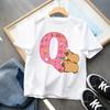 Cute Capibala Letter Printed Short Sleeved Pure Cotton Tshirt for Children Comfortable and Breathable Top Gift 2025