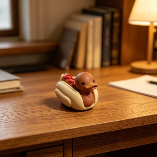 Baizihuahu 3D Printed Hot Dog Duck Figurine, Cute Food Animal Sculpture with Matte Finish, Funny Mini Desk Toy Office Home Decor