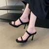 2025 summer new European and American style high heels women's niche temperament black high-heeled sandals with stiletto sandals