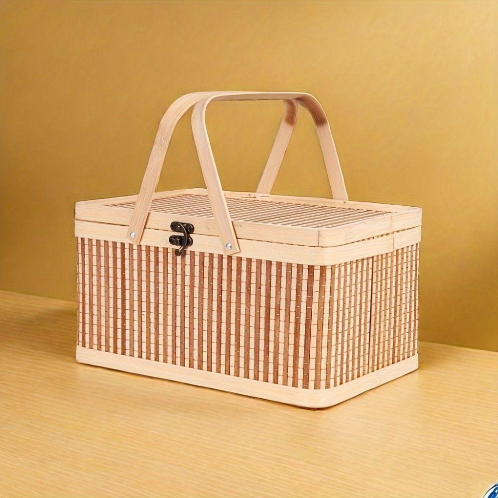 Chinese Style Bamboo Basket Natural Picnic Basket Egg Container  Mid-Autumn Festival