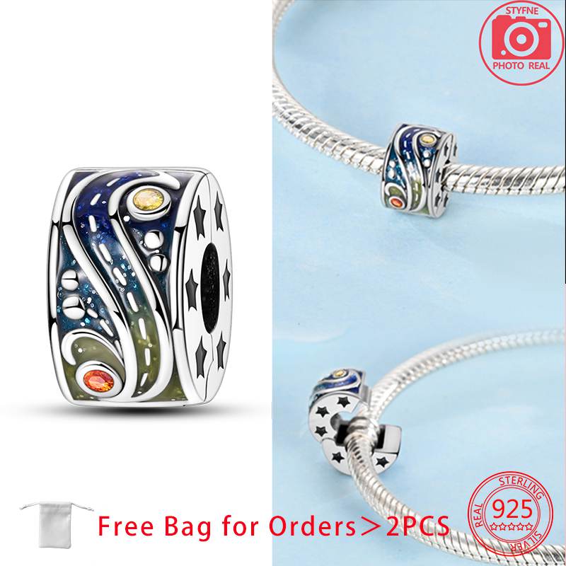 Clip Spacer Charm For Bracelet Clip Lock Stopper Bead Copper Spacer European Openable Sun Moon Star Beads Gift