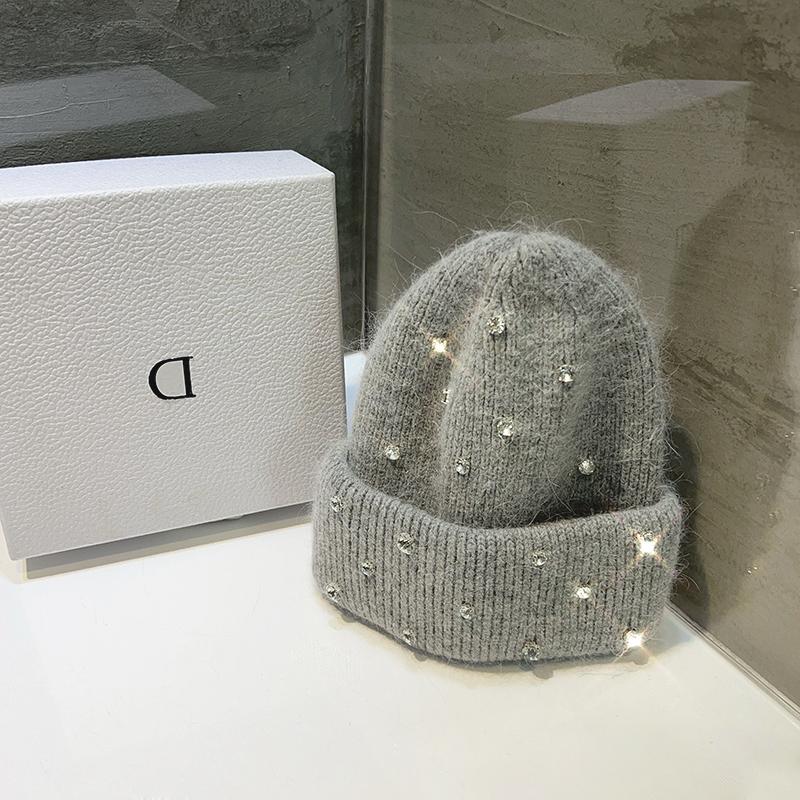 Autumn And Winter Heavy-Duty Pearl Wool Hat Pearl  Knitted Hat Warm Ear Protection