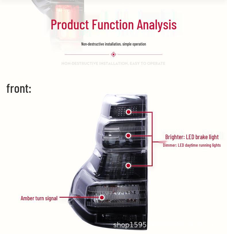 Compatible with 10 Toyota Prado models: Upgraded Japanese smoked black LED taillight assembly.