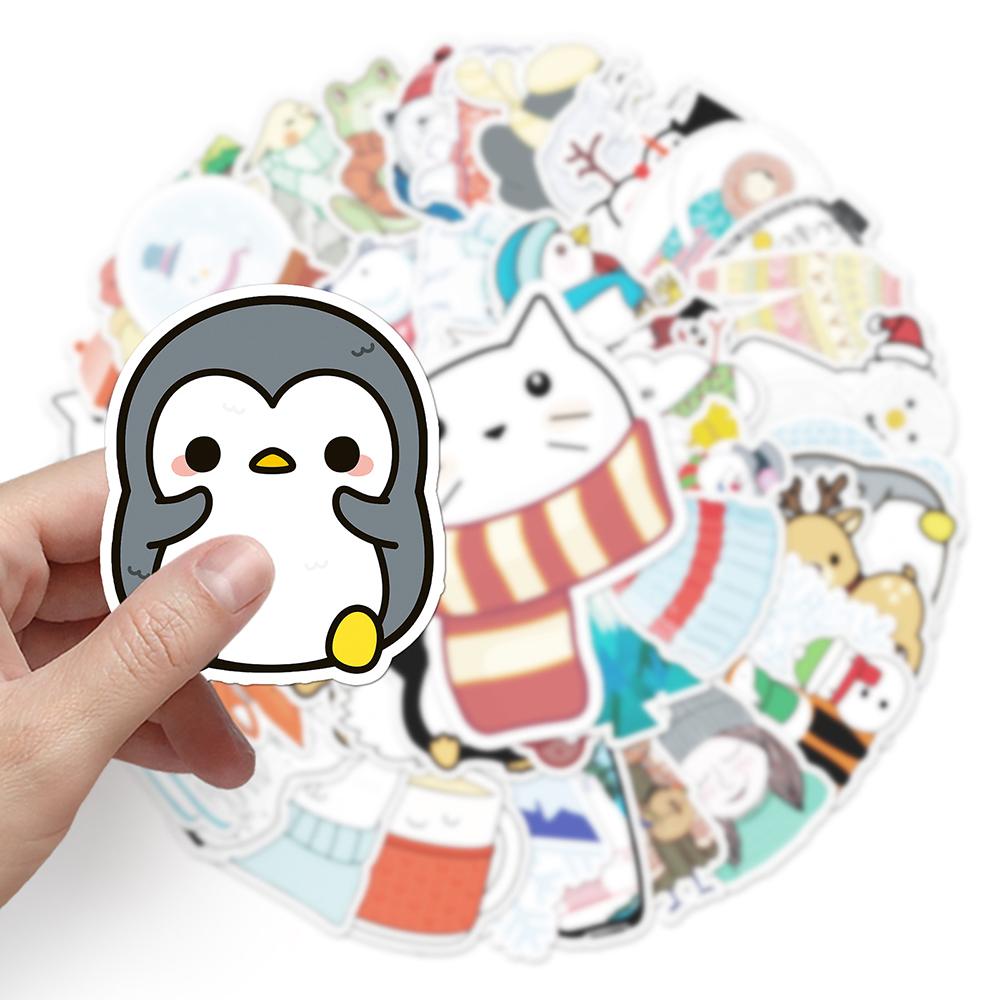10/30/50pcs Funny Cute Winter Animal Stickers Cartoon Penguin White Bear Sticker Water Bottle Luggage Phone Graffiti Decals Pack