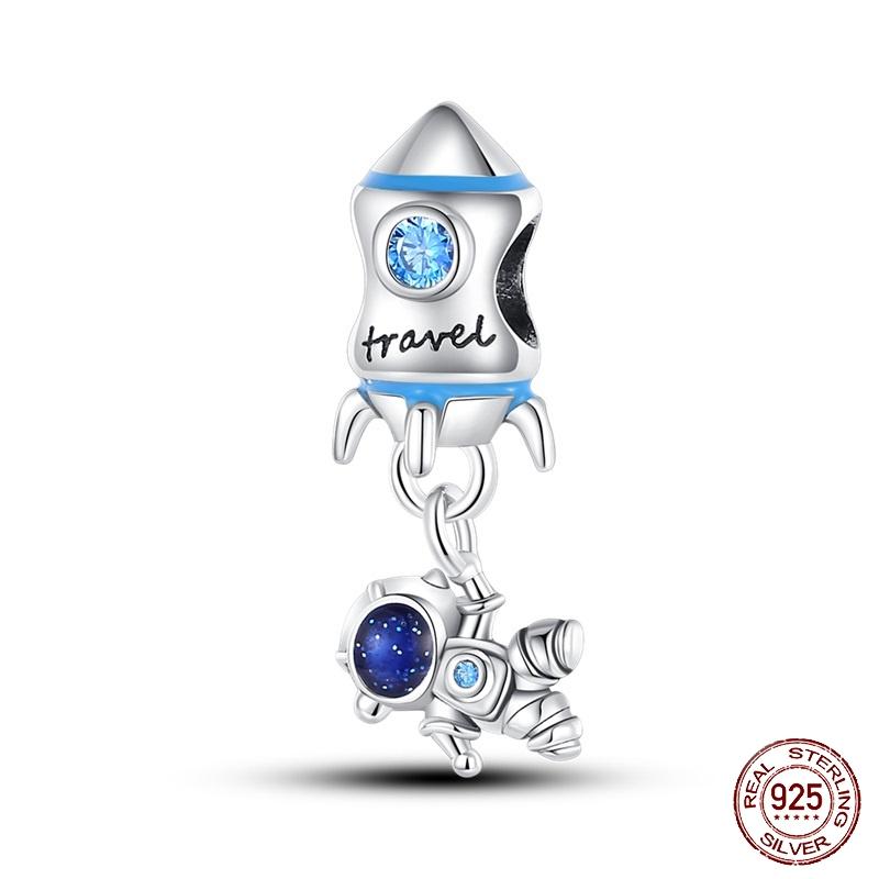 Copper Metal Trendy Fashion Glowing Spaceship Astronaut Bunny Planet Charm Bead Components Bead Components Compatible With Brand Authentic Original