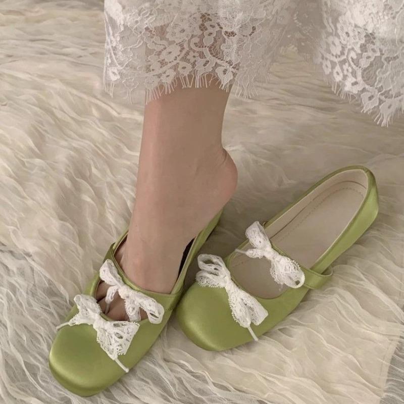 Fashion Square Toe Women Mary Jane Shoes Fashion Shallow Butterfly-knot Shoes 2025 Spring Ladies Elegant Dress Slip on Shoes