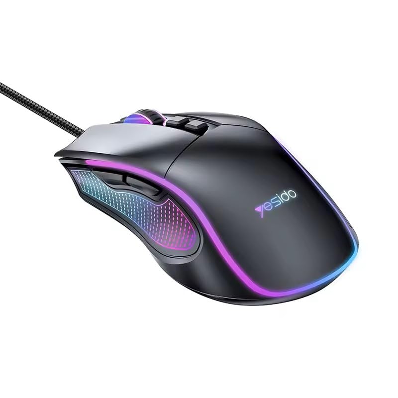 Yesido KB20 Wired Gaming Mouse, USB-A, Optical, 7200 DPI6 Levels, RGB, 6 Modes, 7 Buttons (Independent DPI ± and ForwardBack), Plug & Play, 1.1m