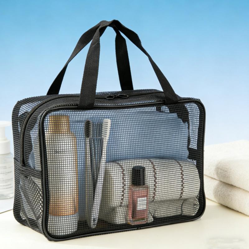 Dual-Zip Design Mesh Shower Caddy Tote Bag Cosmetic Storage Bag Multifunctional Shower Bag Large Capacity